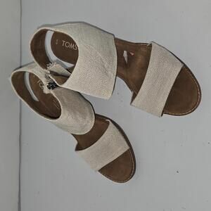 0238 Toms Majorca Woven Cream Block Heel Zip Sandals Shoes Size 8W